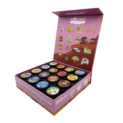 Whole Melt Candyland Empty 1oz Glass Wax Jars Variety Pack – 16 Assorted Designs with Display Box