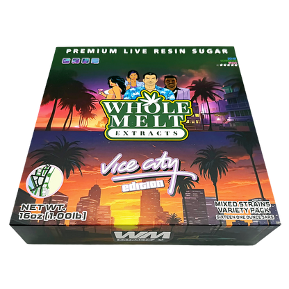 Whole Melt Vice City Empty 1oz Glass Wax Jars Variety Pack – 16 Assorted Designs with Display Box