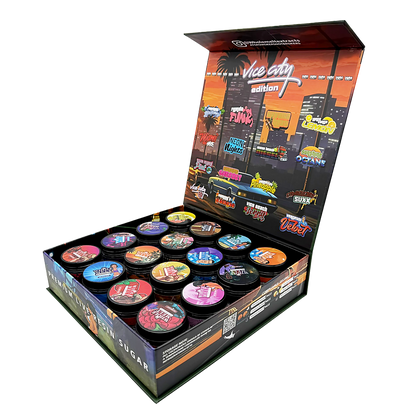 Whole Melt Vice City Empty 1oz Glass Wax Jars Variety Pack – 16 Assorted Designs with Display Box