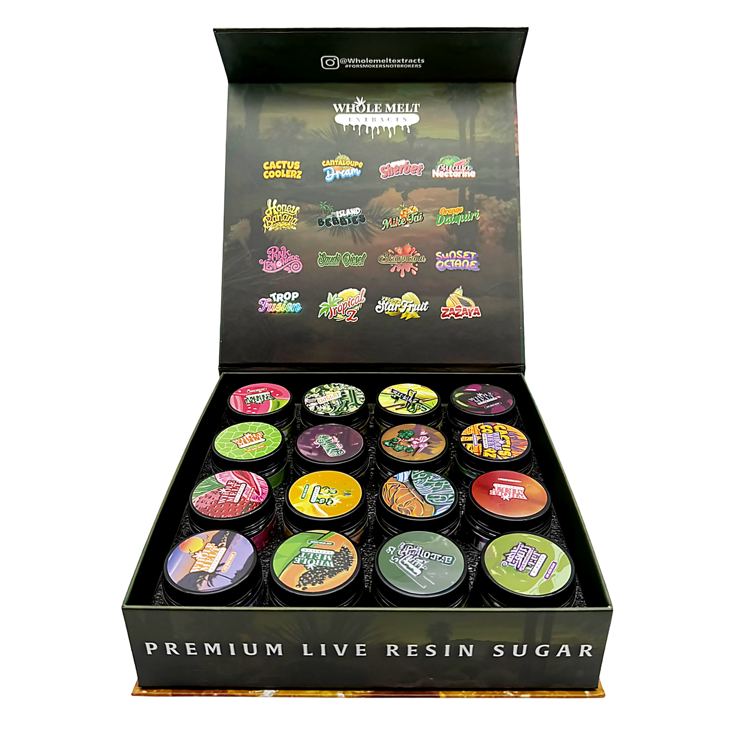 Whole Melt Cookiez Empty 1oz Glass Wax Jars Variety Pack – 16 Assorted Designs with Display Box