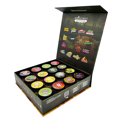 Whole Melt Cookiez Empty 1oz Glass Wax Jars Variety Pack – 16 Assorted Designs with Display Box