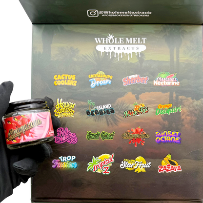 Whole Melt Cookiez Empty 1oz Glass Wax Jars Variety Pack – 16 Assorted Designs with Display Box