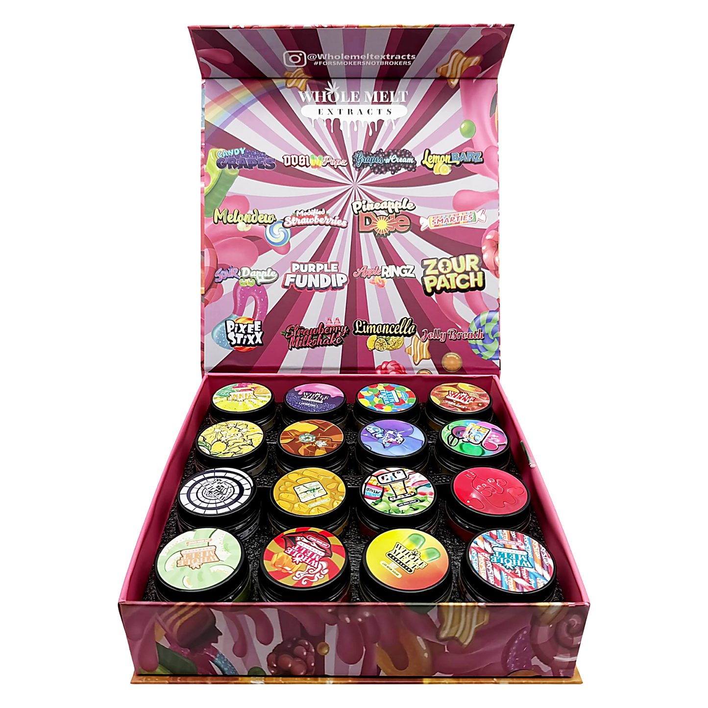 Whole Melt Candy Mix Empty 1oz Glass Wax Jars Variety Pack – 16 Assorted Designs with Display Box