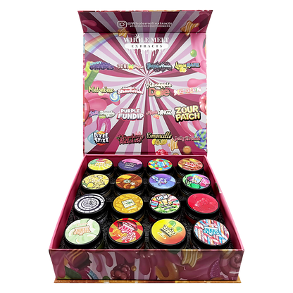 Whole Melt Candy Mix Empty 1oz Glass Wax Jars Variety Pack – 16 Assorted Designs with Display Box