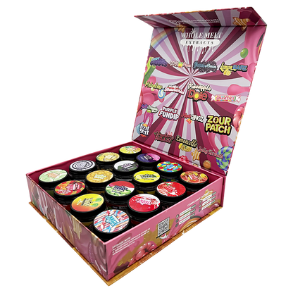 Whole Melt Candy Mix Empty 1oz Glass Wax Jars Variety Pack – 16 Assorted Designs with Display Box