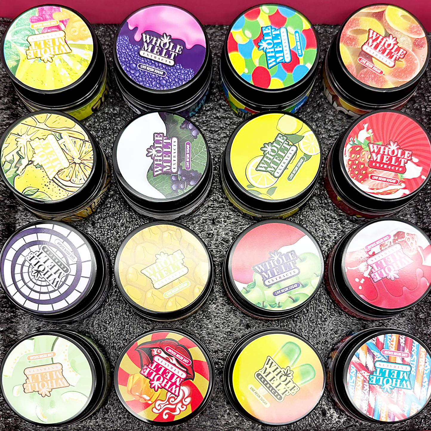 Whole Melt Candy Mix Empty 1oz Glass Wax Jars Variety Pack – 16 Assorted Designs with Display Box