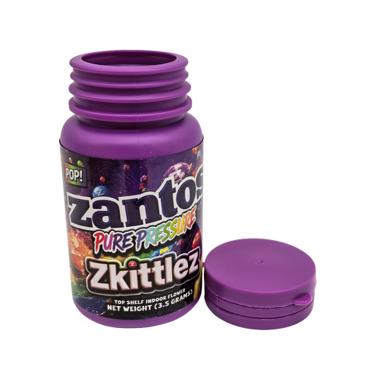 10 Pack - 3.5g Zantos Bottle Style Plastic Storage Containers with Child-Resistant Caps -  Zkittlez