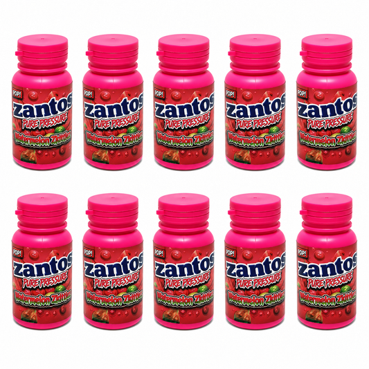 10 Pack - 3.5g Zantos Bottle Style Plastic Storage Containers with Child-Resistant Caps - Watermelon Zkittlez