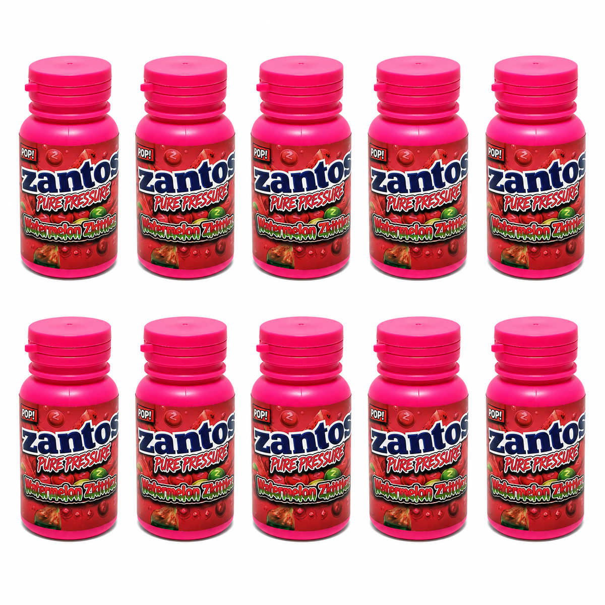 10 Pack - 3.5g Zantos Bottle Style Plastic Storage Containers with Child-Resistant Caps -  Watermelon Zkittlez