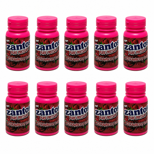 10 Pack - 3.5g Zantos Bottle Style Plastic Storage Containers with Child-Resistant Caps -  Strawberry Cough