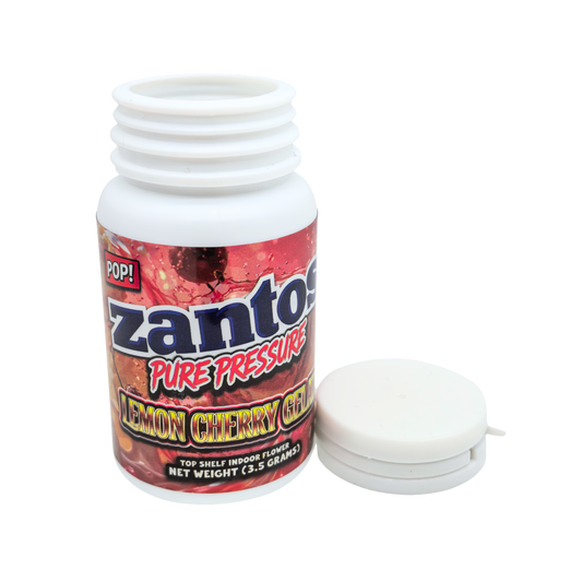 10 Pack - 3.5g Zantos Bottle Style Plastic Storage Containers with Child-Resistant Caps -  Lemon Cherry Gelato