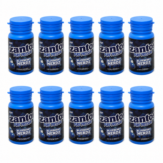 10 Pack - 3.5g Zantos Bottle Style Plastic Storage Containers with Child-Resistant Caps -  Blueberry Nerdz