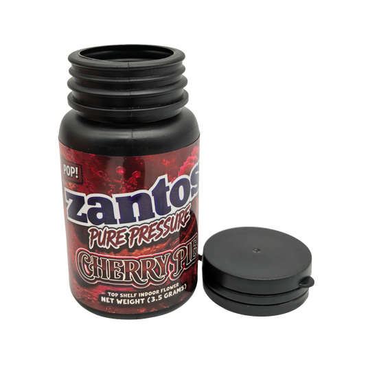 10 Pack - 3.5g Zantos Bottle Style Plastic Storage Containers with Child-Resistant Caps -  Cherry Pie