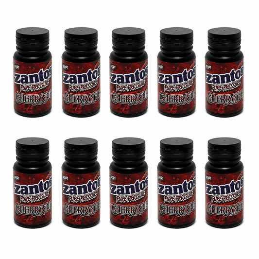 10 Pack - 3.5g Zantos Bottle Style Plastic Storage Containers with Child-Resistant Caps -  Cherry Pie