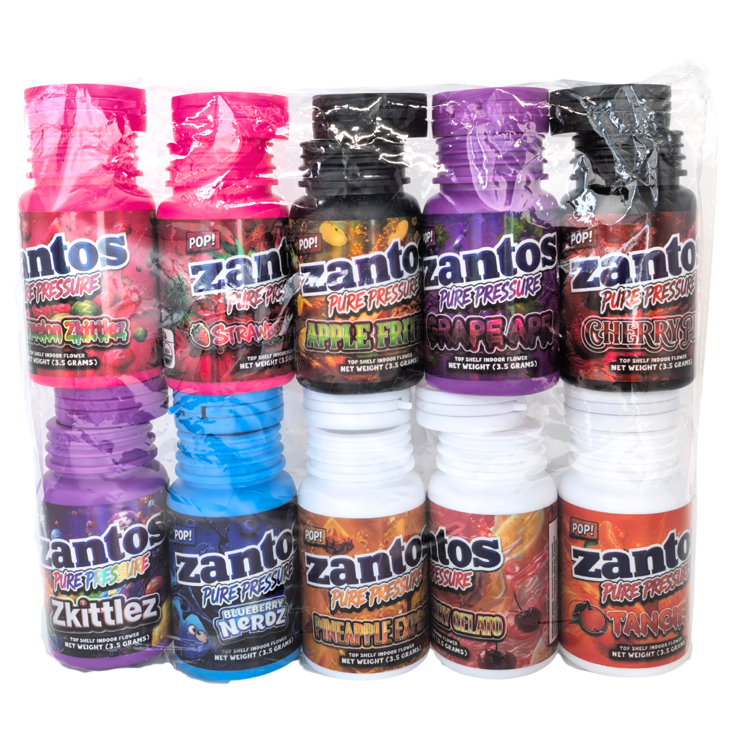 10 Pack – 3.5g Zantos Bottle Style Plastic Storage Containers – Mystery Assorted Designs - ZC-35-MIX