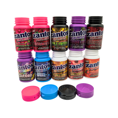 10 Pack - 3.5g Zantos Bottle Style Plastic Storage Containers with Child-Resistant Caps -  Cherry Pie