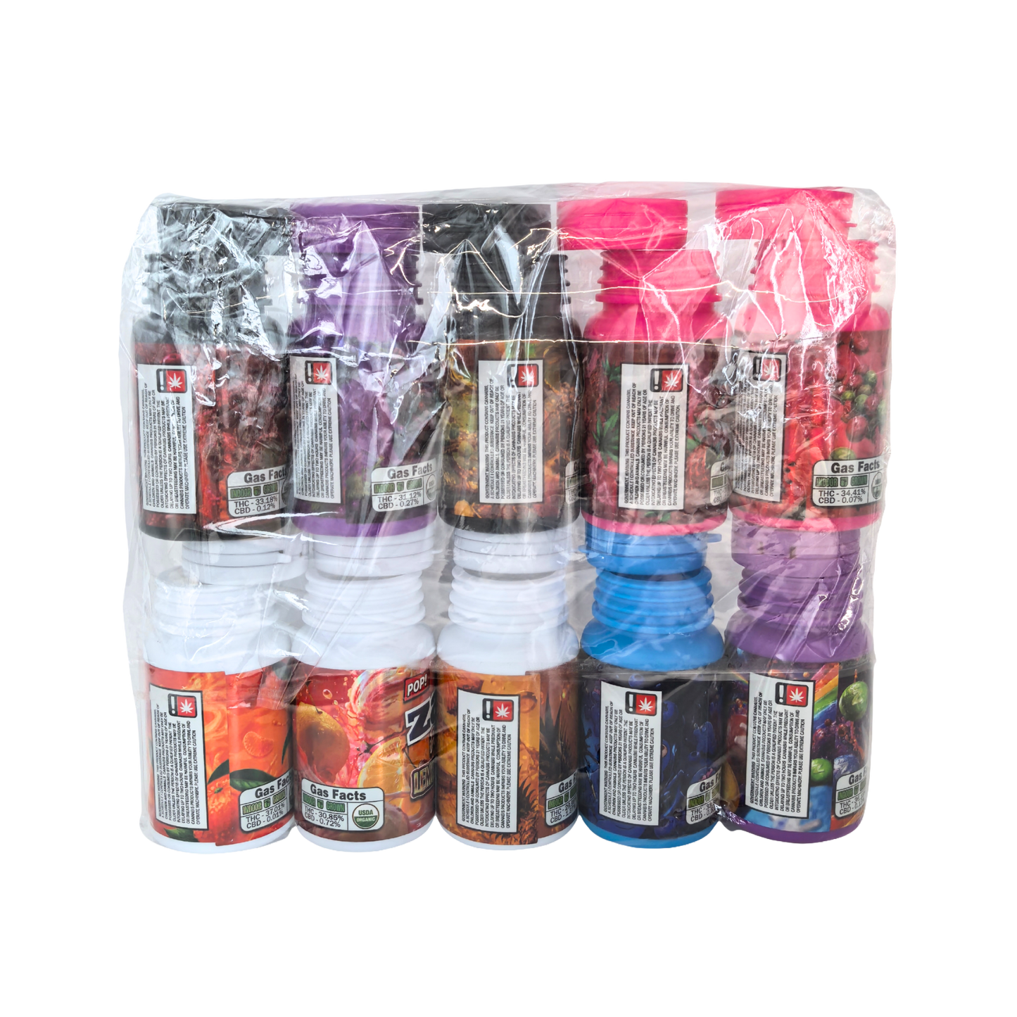 10 Pack - 3.5g Zantos Bottle Style Plastic Storage Containers with Child-Resistant Caps -  Cherry Pie