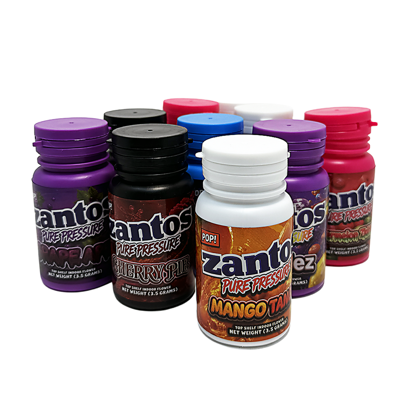 10 Pack – 3.5g Zantos Bottle Style Plastic Storage Containers – Mystery Assorted Designs - ZC-35-MIX