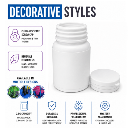 10 Pack – 3.5g Zantos Bottle Style Plastic Storage Containers – Mystery Assorted Designs - ZC-35-MIX
